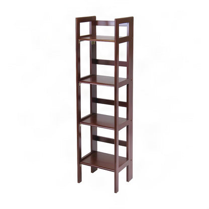 Solid Wood Folding Bookcase, Narrow Shelving Unit for Living Room, Walnut