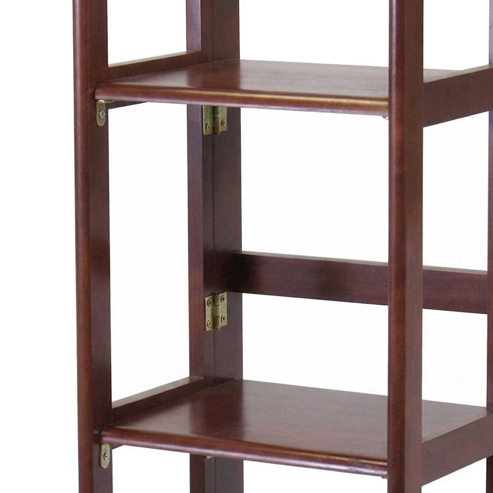 Solid Wood Folding Bookcase, Narrow Shelving Unit for Living Room, Walnut