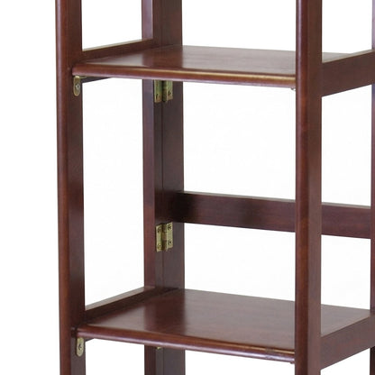 Solid Wood Folding Bookcase, Narrow Shelving Unit for Living Room, Walnut