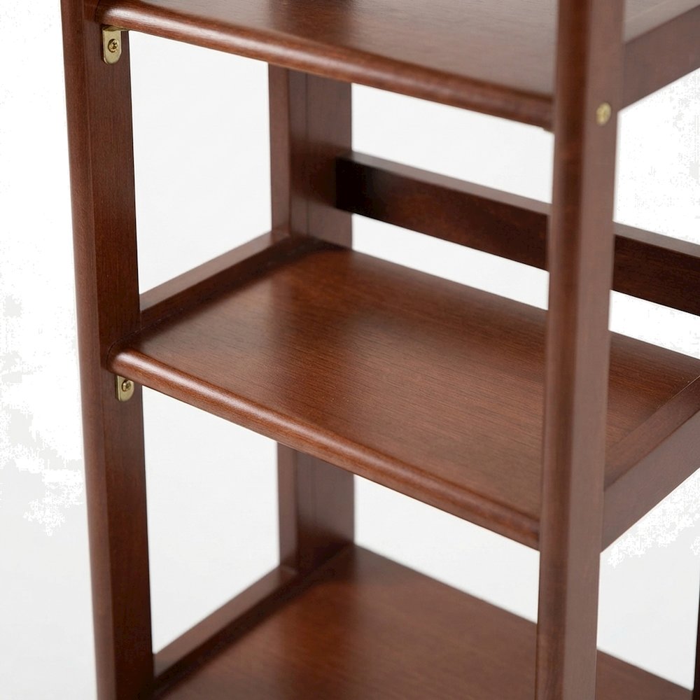 Solid Wood Folding Bookcase, Narrow Shelving Unit for Living Room, Walnut