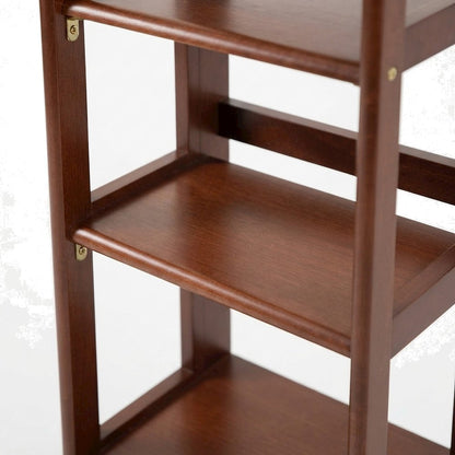 Solid Wood Folding Bookcase, Narrow Shelving Unit for Living Room, Walnut
