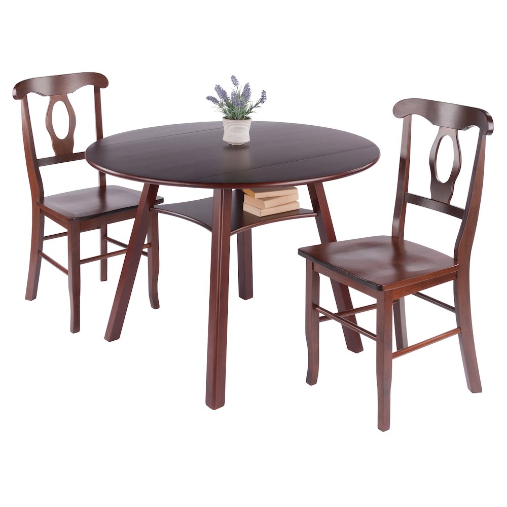 Marbelle Table 3-Pc Drop Leaf Dining Table with 2 Renaissance Chairs, Walnut