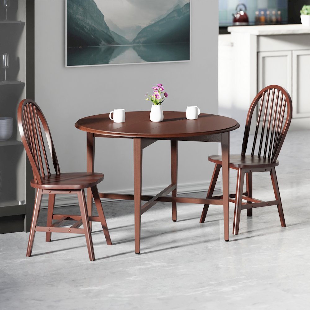 Hannah 3-Pc Drop Leaf Table with Ladder-back Chairs, Walnut