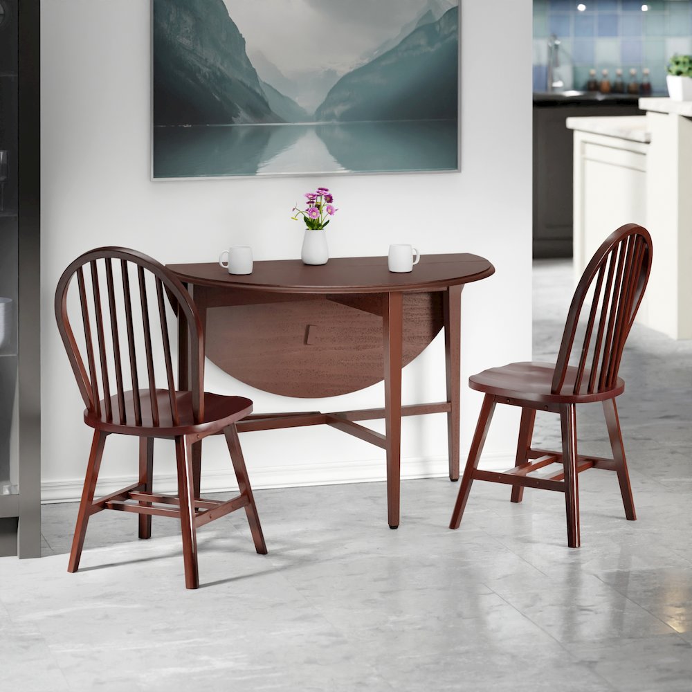 Hannah 3-Pc Drop Leaf Table with Ladder-back Chairs, Walnut