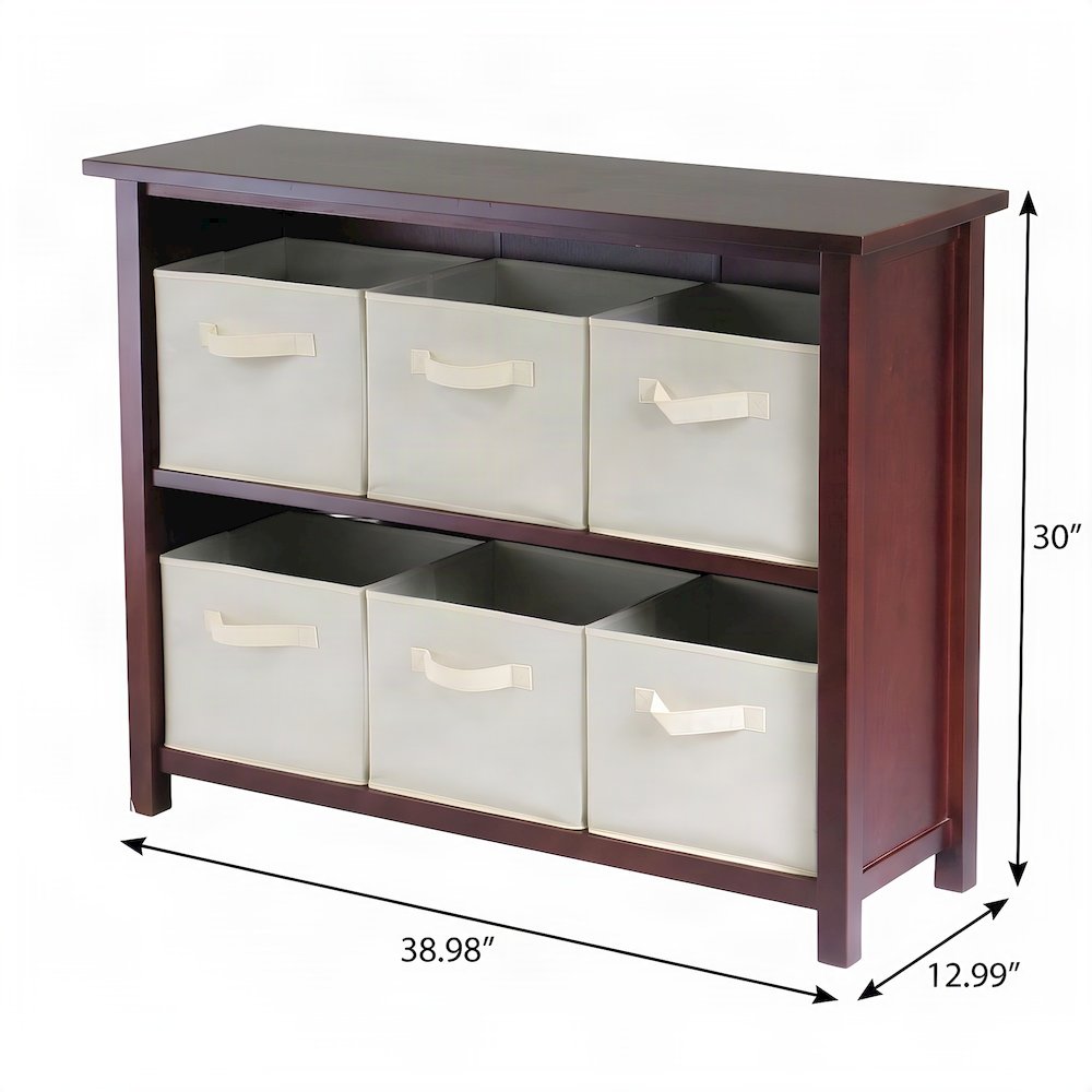 Wooden Floor Cabinet with Foldable Fabric Baskets, Office Organizer, Walnut