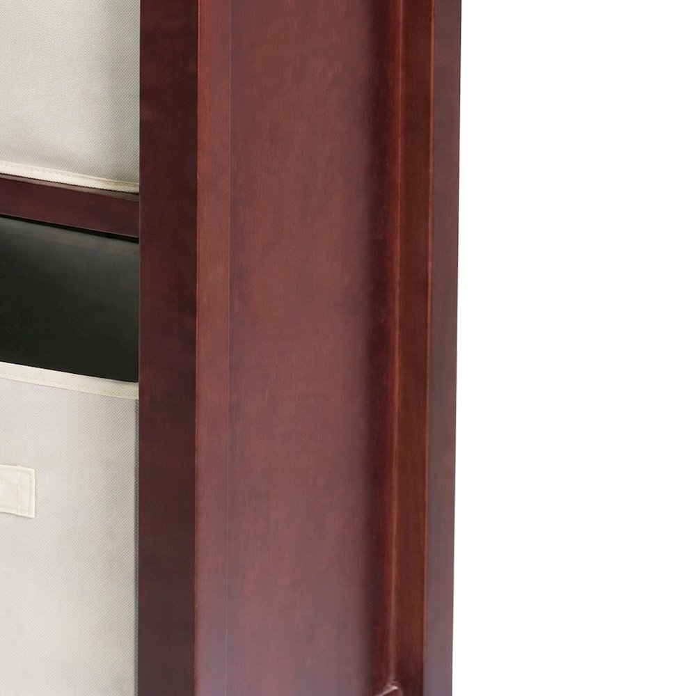 Wooden Floor Cabinet with Foldable Fabric Baskets, Office Organizer, Walnut