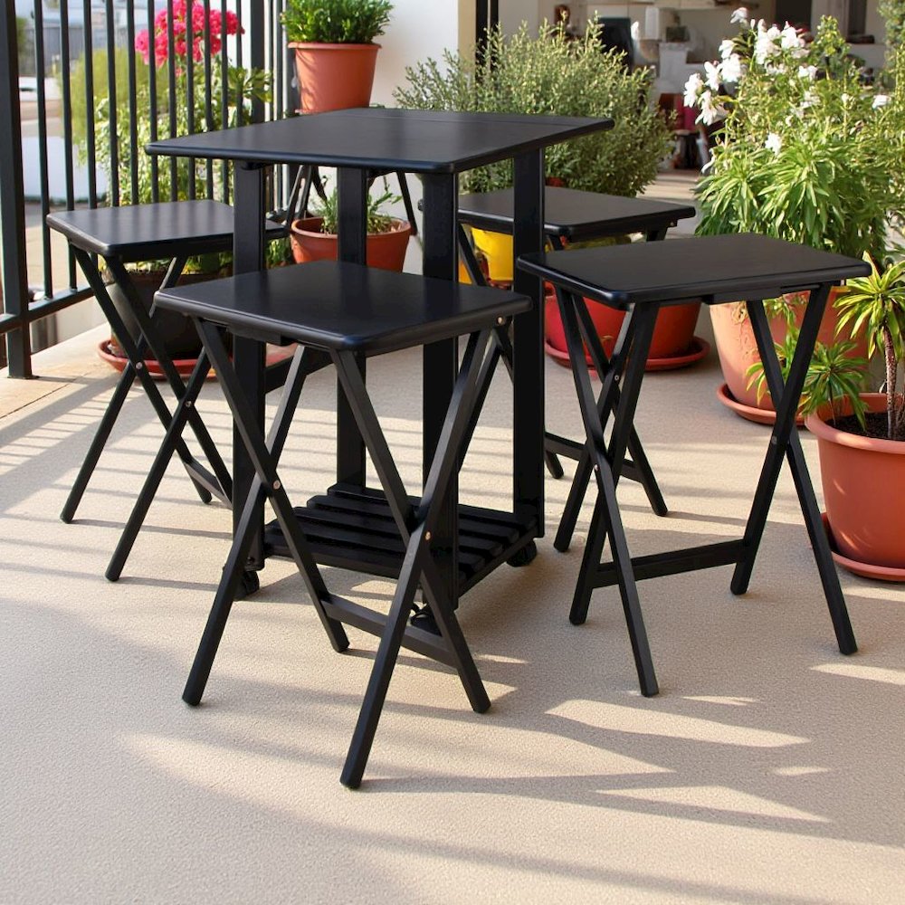 Coffee-Finished Folding TV Tray Set – Small Sofa Tables for Living Room & Dining