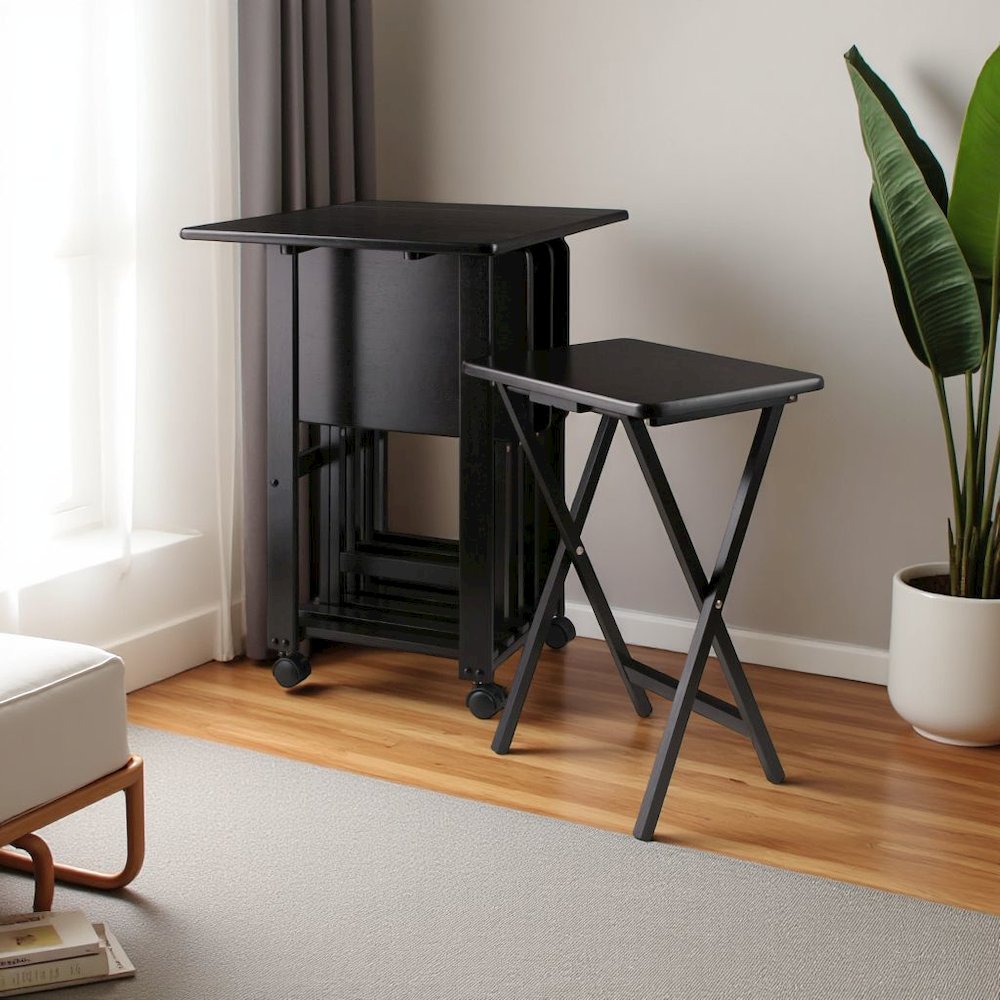 Coffee-Finished Folding TV Tray Set – Small Sofa Tables for Living Room & Dining