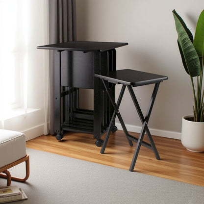Coffee-Finished Folding TV Tray Set – Small Sofa Tables for Living Room & Dining
