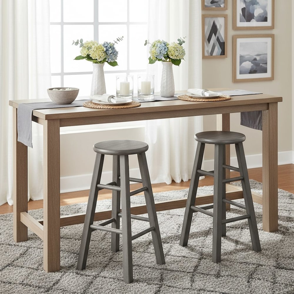 24 Inch Counter Stool, Rustic Gray Solid Wood, Backless Square Seat