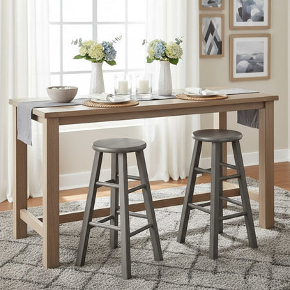 24 Inch Counter Stool, Rustic Gray Solid Wood, Backless Square Seat