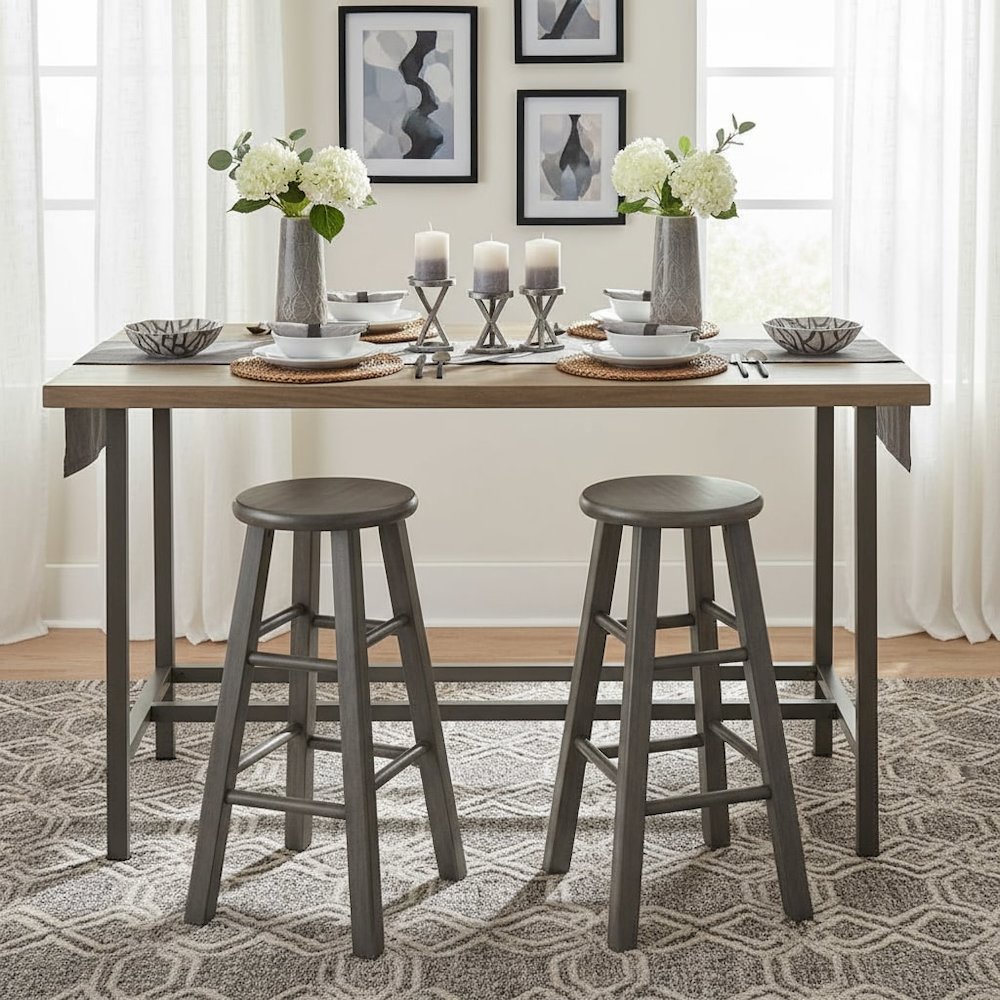 24 Inch Counter Stool, Rustic Gray Solid Wood, Backless Square Seat