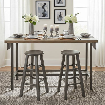 24 Inch Counter Stool, Rustic Gray Solid Wood, Backless Square Seat