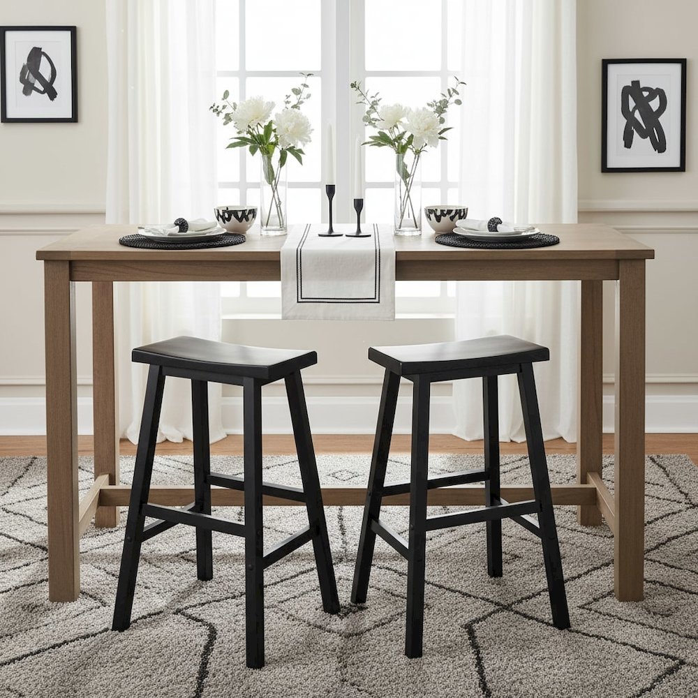 29 Inch Bar Stool, Saddle Seat, Solid Wood, Backless Pub Seat