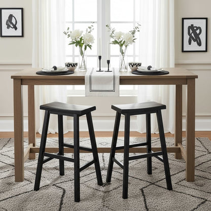 29 Inch Bar Stool, Saddle Seat, Solid Wood, Backless Pub Seat
