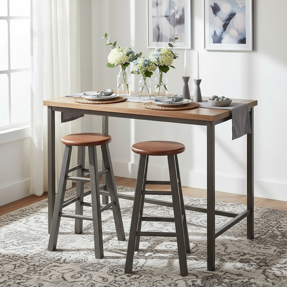 24" Solid Wood Counter Stool, Weathered Gray/Rustic Teak Finish