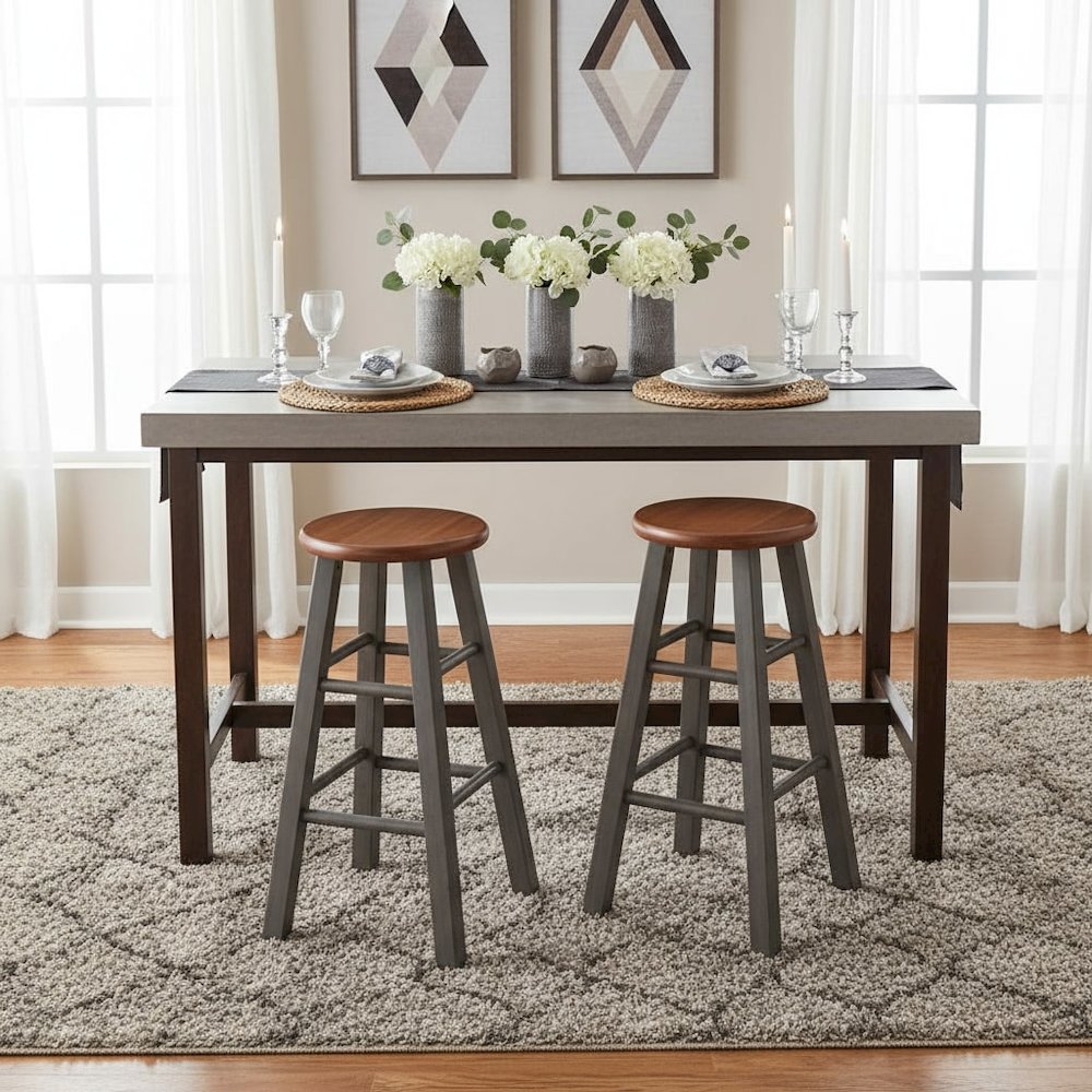 24" Solid Wood Counter Stool, Weathered Gray/Rustic Teak Finish