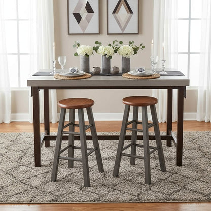 24" Solid Wood Counter Stool, Weathered Gray/Rustic Teak Finish
