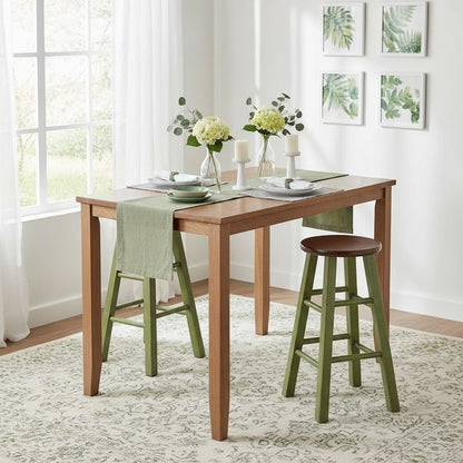 24" Rustic Green Counter Stool, Round Solid Wood Seat, Fully Assembled