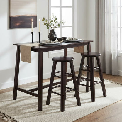 2-Piece Counter Stool Set, Round Seat, Solid Wood, Espresso Finish