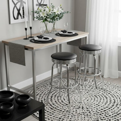 2-Piece Swivel Bar Stool Set, Black Faux Leather Seat, Metal Base