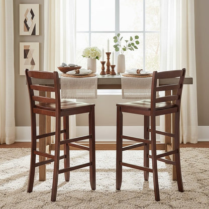 2-Pc 30" Ladder Back Bar Stools, Antique Walnut