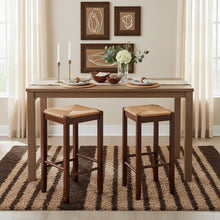 2-Piece Bar Stool Set, Rush Woven Seat, 29 Inch Height, Solid Wood, Brown