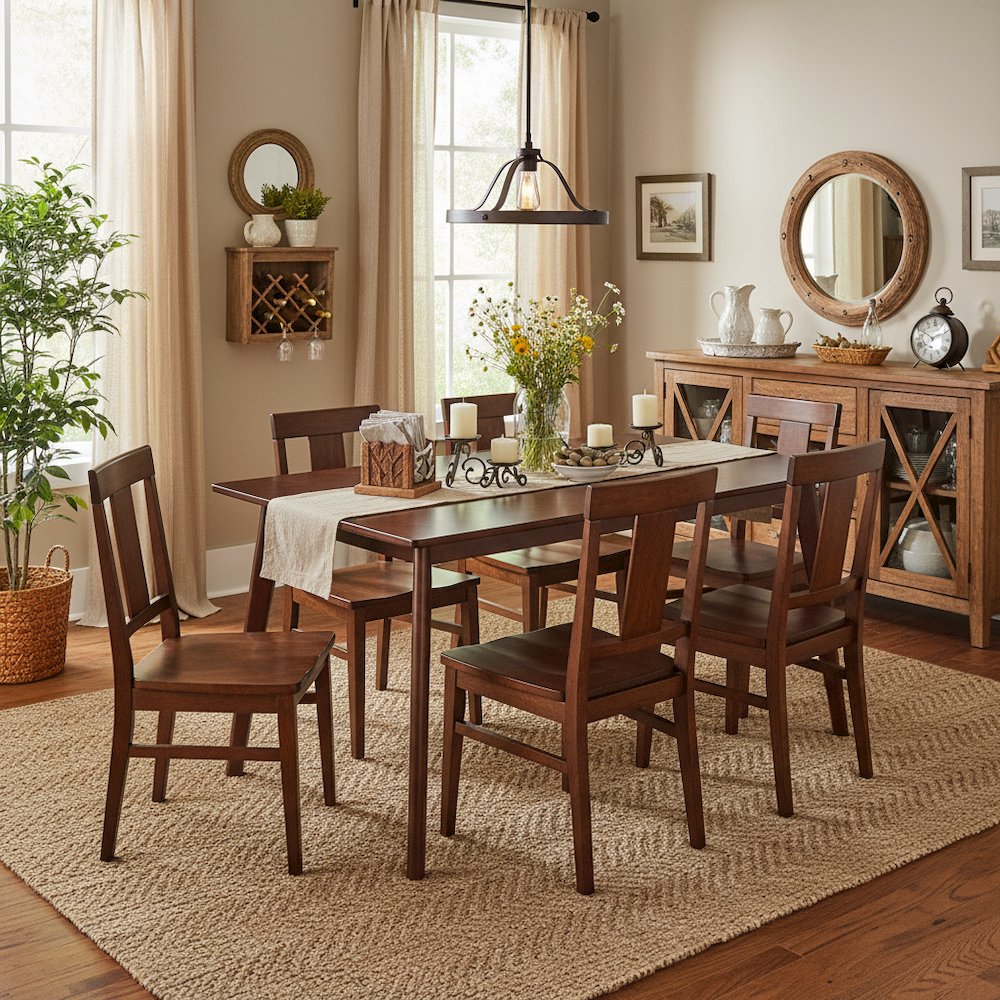 Rectangular Solid Wood Dining Table With Smooth Edges For Kitchen Or Dining