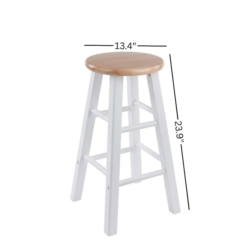 Natural & White Solid Wood Kitchen Stools Set of 2, Bar Chairs, Counter Seating
