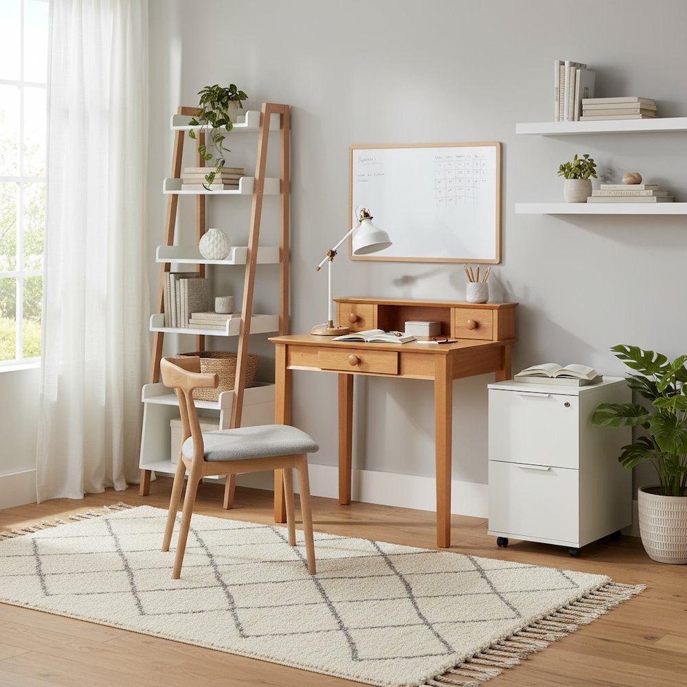 Solid Wood Computer Desk With Hutch, Honey Brown Art Desk With Storage