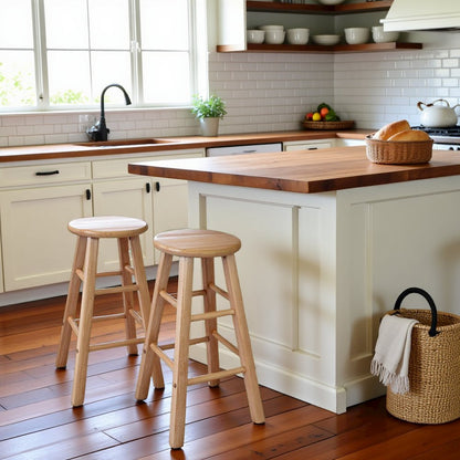 Natural Solid Wood Kitchen Stools Set of 2, Bar Chairs for Counter Seating