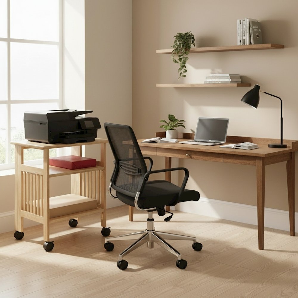 Solid wood computer desk with foldable keyboard tray, transitional style