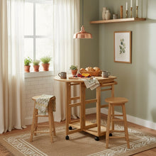 3-Pc Solid Wood Space Saver Dining Set with Drop Leaf Table, Brown