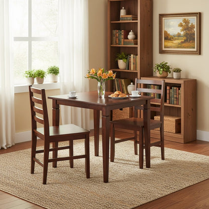 Square Dining Set, 3-Piece, 2 Ladder Back Chairs, Solid Wood