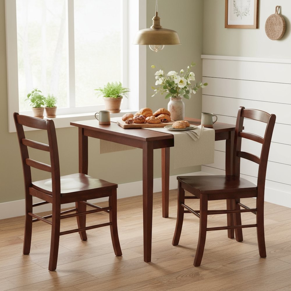 Square Dining Set, 3-Piece, 2 Ladder Back Chairs, Solid Wood