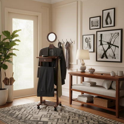 Vanity Valet Stand, Mirror Drawer Tray Hanger, Walnut Finish