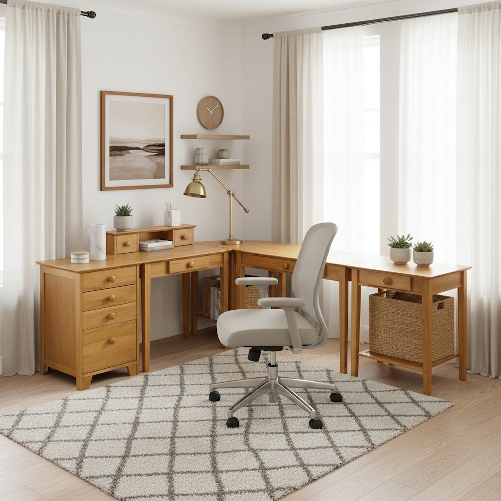 Honey finish computer workstation set - transitional design, wood construction