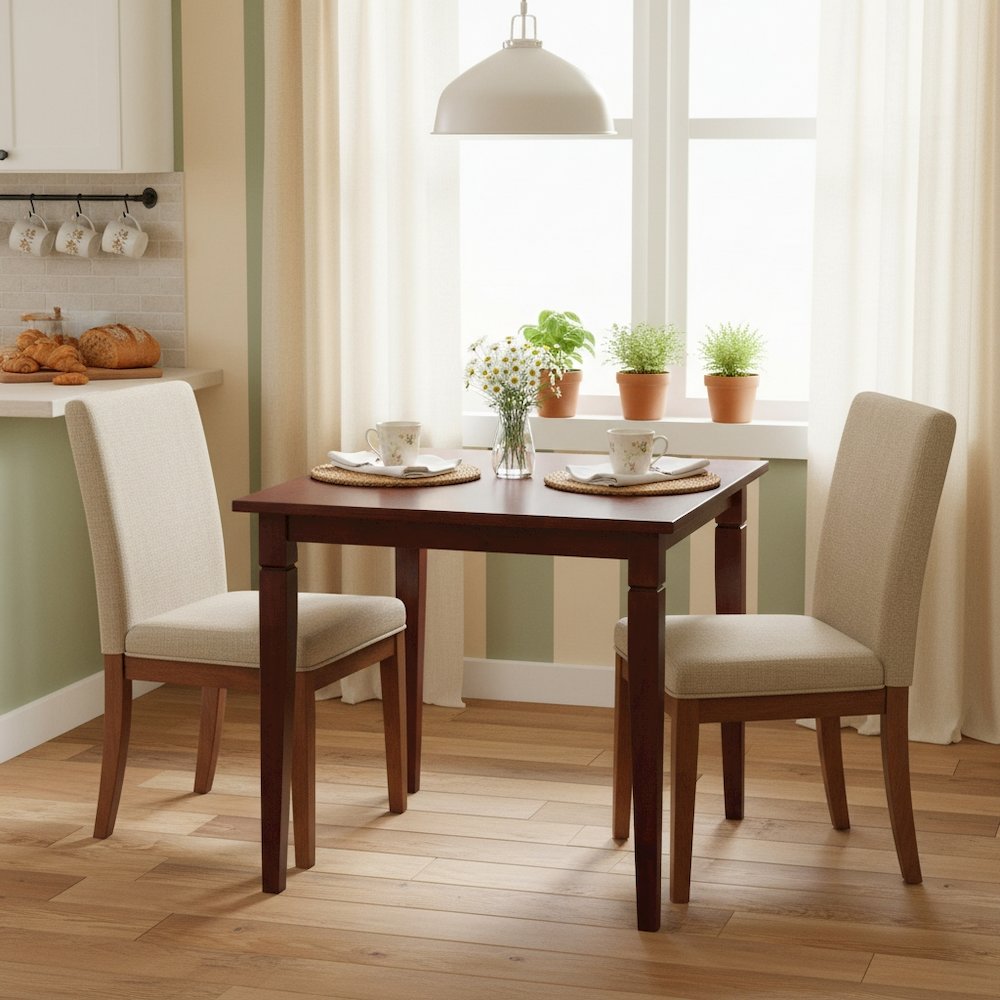 Square Dining Table, Routed Edge, Tapered Legs, Walnut
