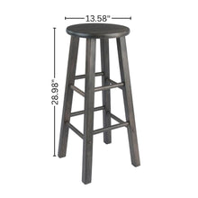 2-PC Bar Stool Set, Solid Wood, Round Seat, Squared Legs, 29 Inch Height