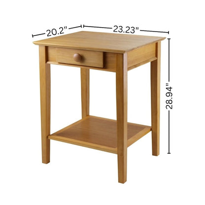 Printer End Table, Drawer Lower Shelf, Solid Wood, Honey Gold