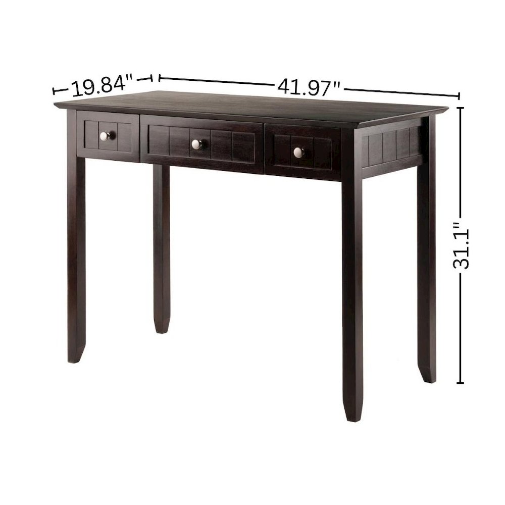 Writing Desk, Coffee Wainscoting, Beveled Top, Three Drawers