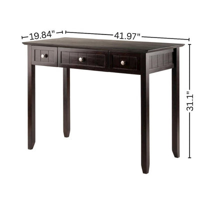 Writing Desk, Coffee Wainscoting, Beveled Top, Three Drawers