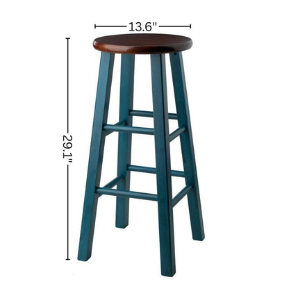 29" Rustic Teal Bar Stool, Round Solid Wood Seat, Fully Assembled