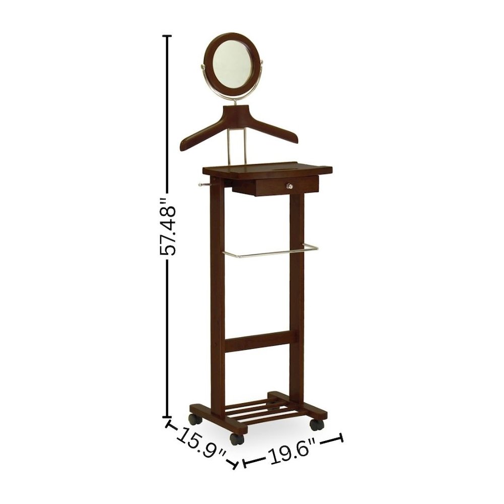 Vanity Valet Stand, Mirror Drawer Tray Hanger, Walnut Finish