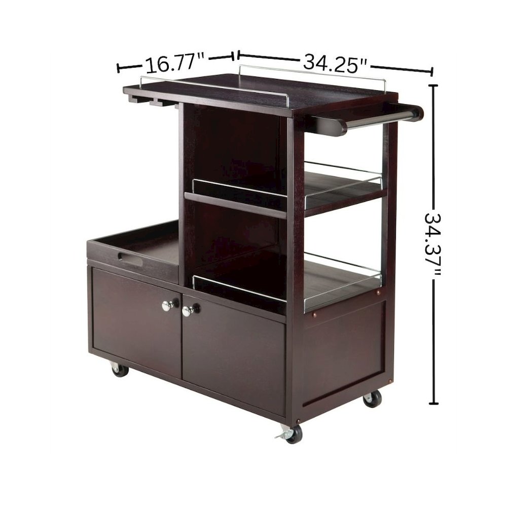 Wood Media Cart with Removable Tray, Adjustable Shelf, Cabinet Storage, Brown