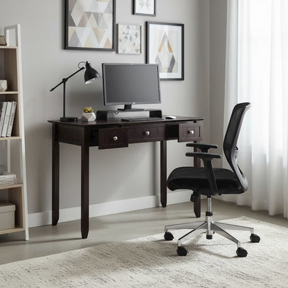 Writing Desk, Coffee Wainscoting, Beveled Top, Three Drawers