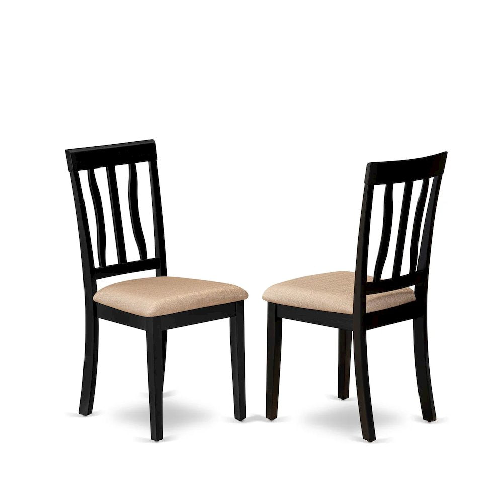 Antique Dining Chairs - Linen Fabric Upholstered Wood Chairs, Set of 2