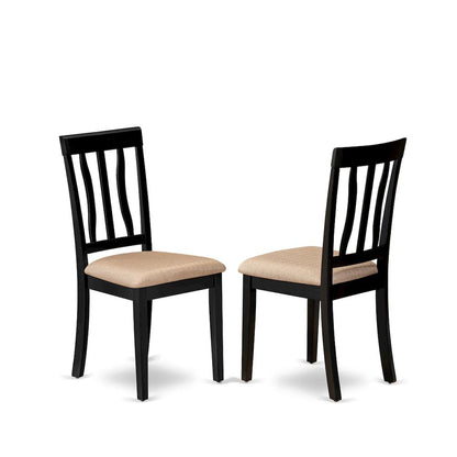 Antique Dining Chairs - Linen Fabric Upholstered Wood Chairs, Set of 2