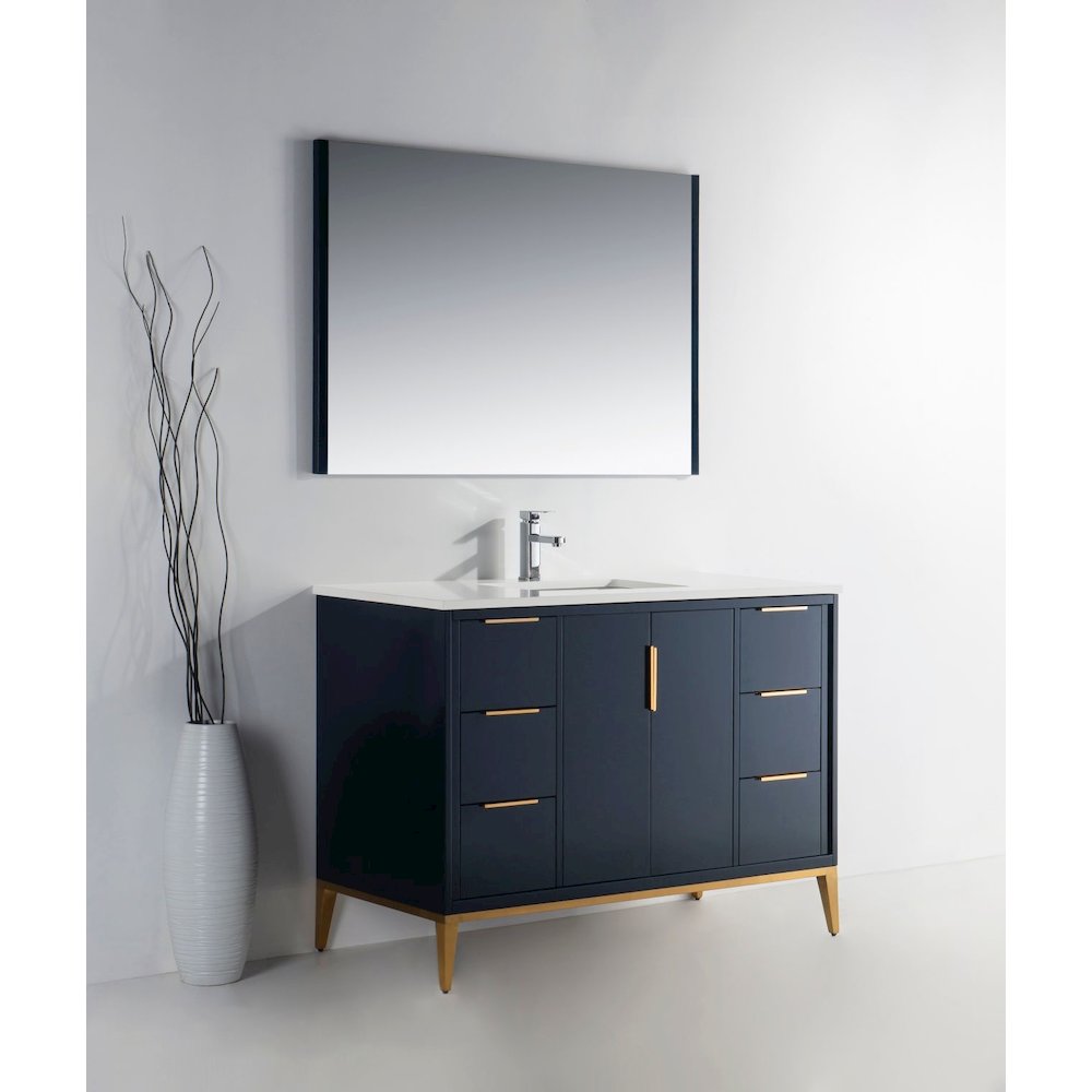 Divani 48'' Gloss Blue Vanity W/ Quartz Counter Top (Back Splash Free)