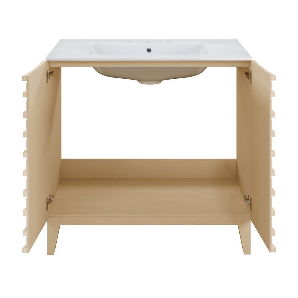 30" Freestanding Bathroom Vanity in Natural Oak with 3-Hole Widespread Sink Top